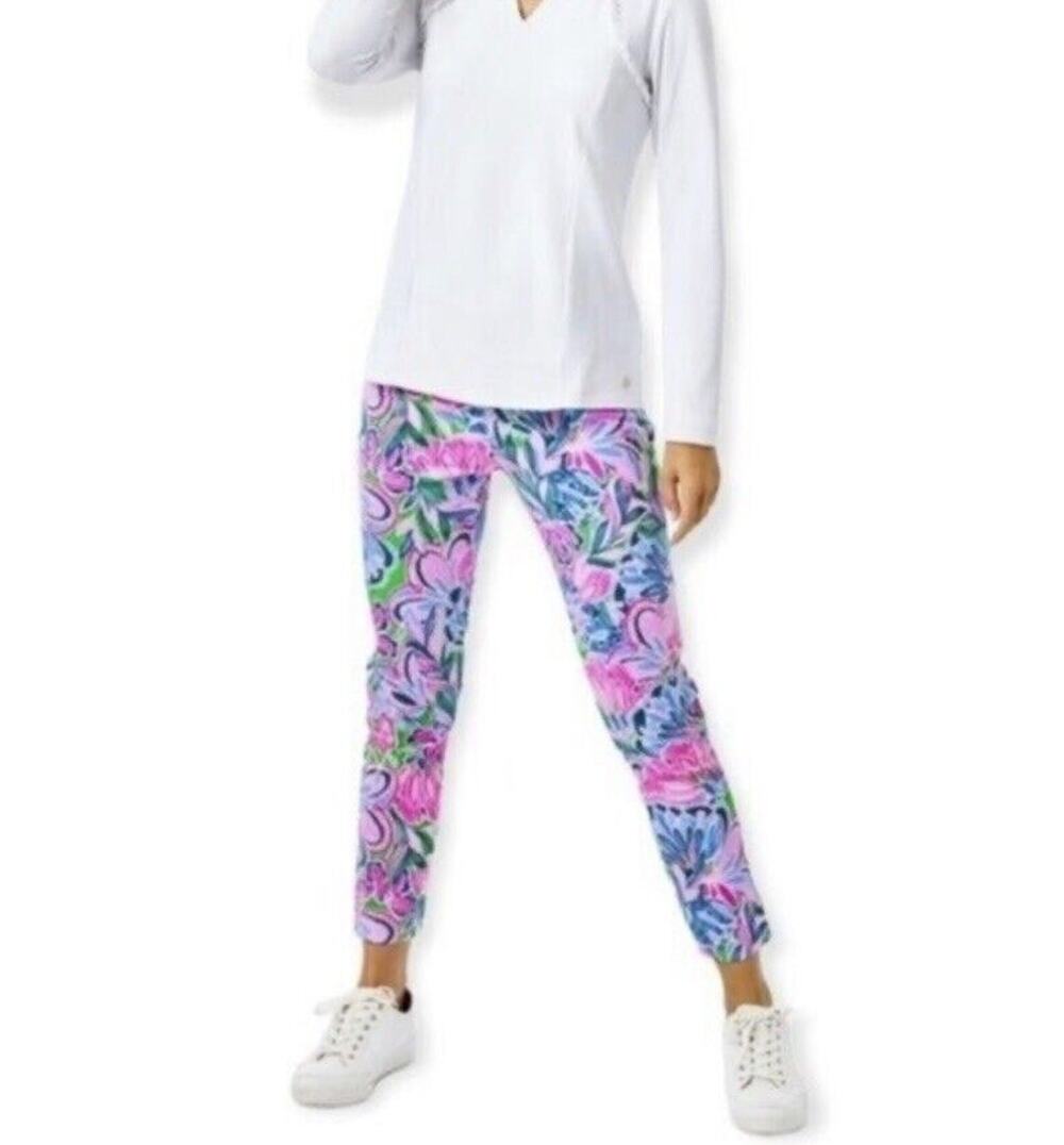 Lilly Pulitzer Corso Pajama Pant Girls Size 12 Gecko Green Print Pink Blue Heart